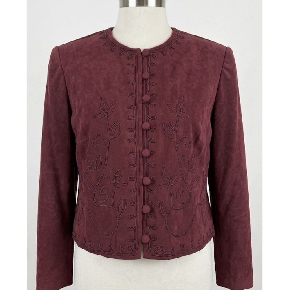Vtg Karin Stevens Faux Suede Jacket Embroidery Sz 14 Romantic Vamp Goth Burgundy